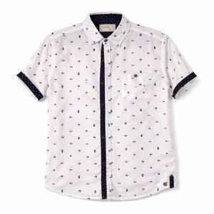 Free Planet Tropical Print Short Sleeve Button Down M